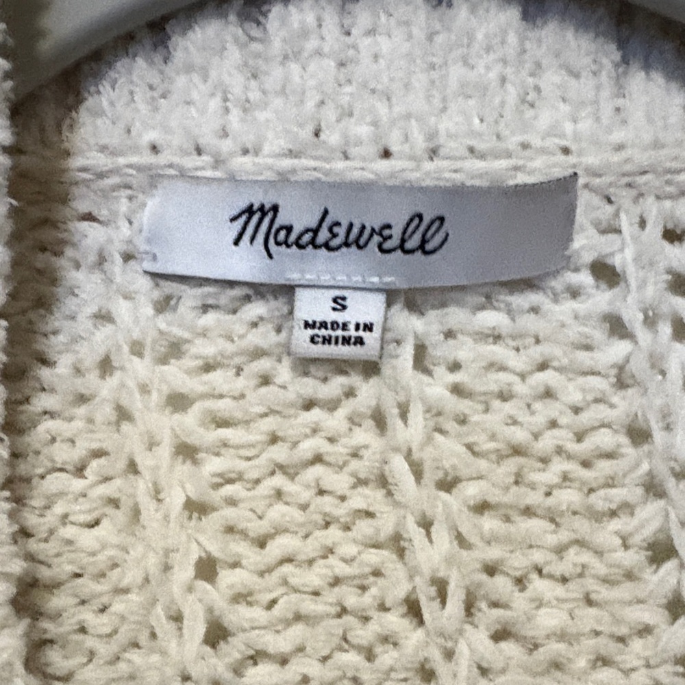 🌤️🧶🌈Madewell Cream Open Front Cardigan Sweater w/ Red Yellow Green Stripes Small - Picture 5 of 6
